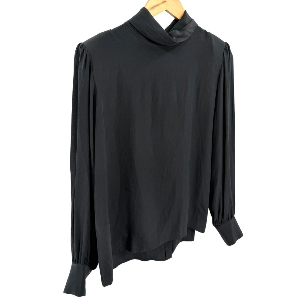 Vintage 80s Lauren Alexandra Black 100% Silk Minimalist High Neck Blouse